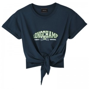 Navy Women's Longchamp Tied T Shirts | 6582-SIFYC