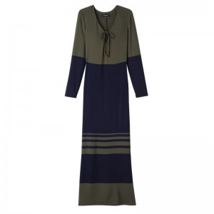 Navy / Khaki Women's Longchamp Long Dress | 0865-UDYJC