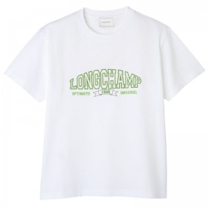 White Women's Longchamp T Shirts | 8057-GTBRW
