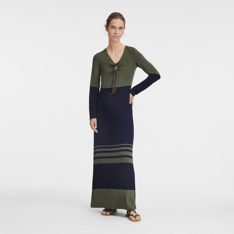 Navy / Khaki Women's Longchamp Long Dress | 0865-UDYJC